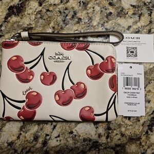 Coach Cherry Print Wristlet - Chalk White And Red